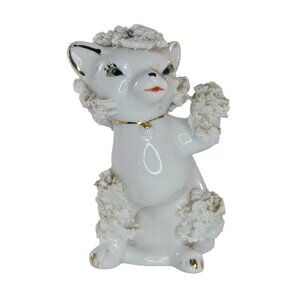 Vintage White Ceramic Spaghetti Kitten Cat Figurine 1950s MCM *FLAW*